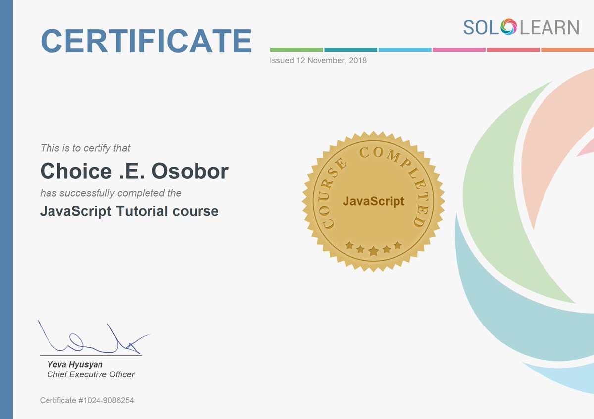 techEmprez's tweet image. And i decided to upgrade my JavaScript course...
Interesting as always #ilovejavascript
Thank you @SoloLearn 
Choice .E. Osobor&apos;s JavaScript Tutorial Profile sololearn.com/profile/908625…
@_100DaysOfCode @ReactJSgirls @js_tut @JavaScript @girlswhocode @freeCodeCamp @Codecademy