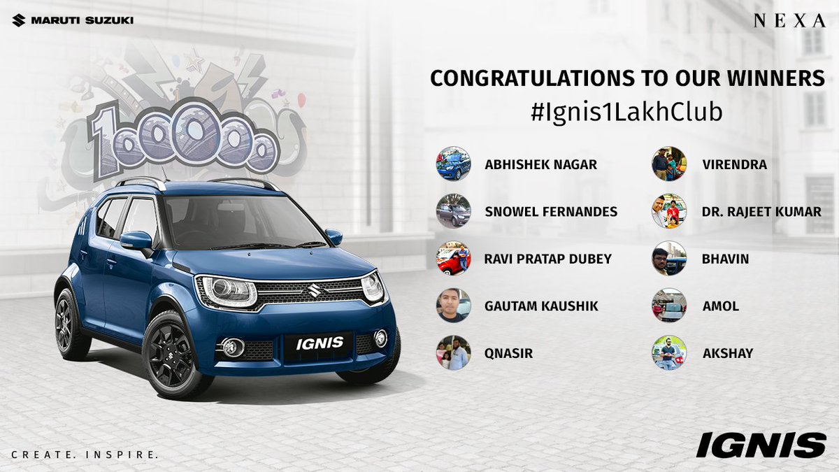 NexaExperience's tweet photo. Ten storytellers stood out of the lot. Congratulations to all the winners for sharing their Ignis stories and captivating our hearts! Exciting gift vouchers are en route! #Ignis1LakhClub #CreateInspire #NEXA https://t.co/DvSVEqVW1E