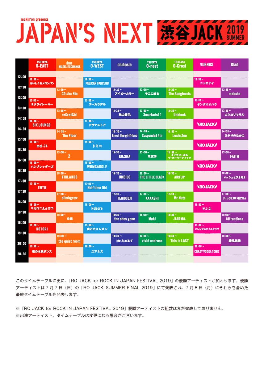 Rockin Onフェスofficial Cdj21 22開催 On Twitter 渋谷jack Japan S Next 渋谷jack 2019 Summer タイムテーブル発表 Https T Co Vtne1vp4o9 残す出演アーティストは 現在開催中のオーディション Ro Jack For Rock In Japan Festival 2019 の優勝