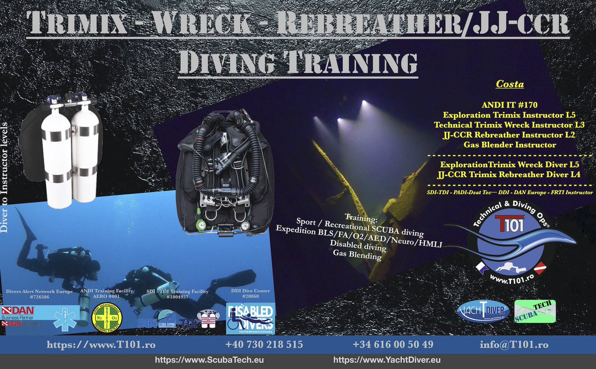 #SportDiving #TechnicalDiving #scubadiving  #WreckDiving  #RebreatherDiving  #firstaidtraining #superyachts #expeditioncruiseships #vvip 
#T101DiveTrainingCenter