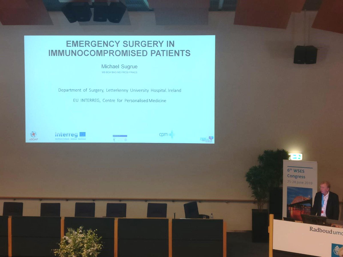 eSOAP5's tweet photo. Mr Michael Sugrue (Surgeon, Letterkenny University Hospital) presenting yesterday at the 6th World Society of Emergency Surgery Congress in Nijmegen, Holland.@CPerMed @SEUPB @TonyBjourson @Don_ted1 @RandalParlour https://t.co/2Ufgv378DF