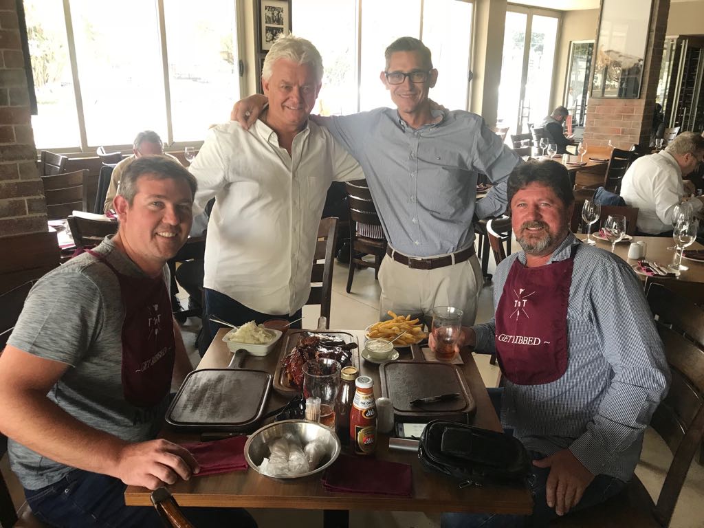 We sadly share this photo and memory - Jan and Derick having the best meat at <a href="/TurnnTender/">Turn 'n Tender</a> Illovo, Sandton with Brian - one of the founder-owners of Turn ‘n Tender.