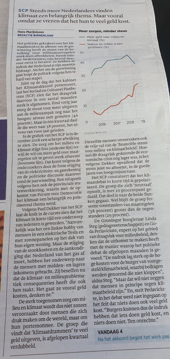 'In het publieke debat werd niet ingegaan op het feit dat niets doen tegen #klimaatverandering ook veel geld kost. Burgers kunnen dus ten onrechte de indruk hebben dat iets doen geld kost, en niets doen niet'. Waarvan akte! #klimaatakkoord