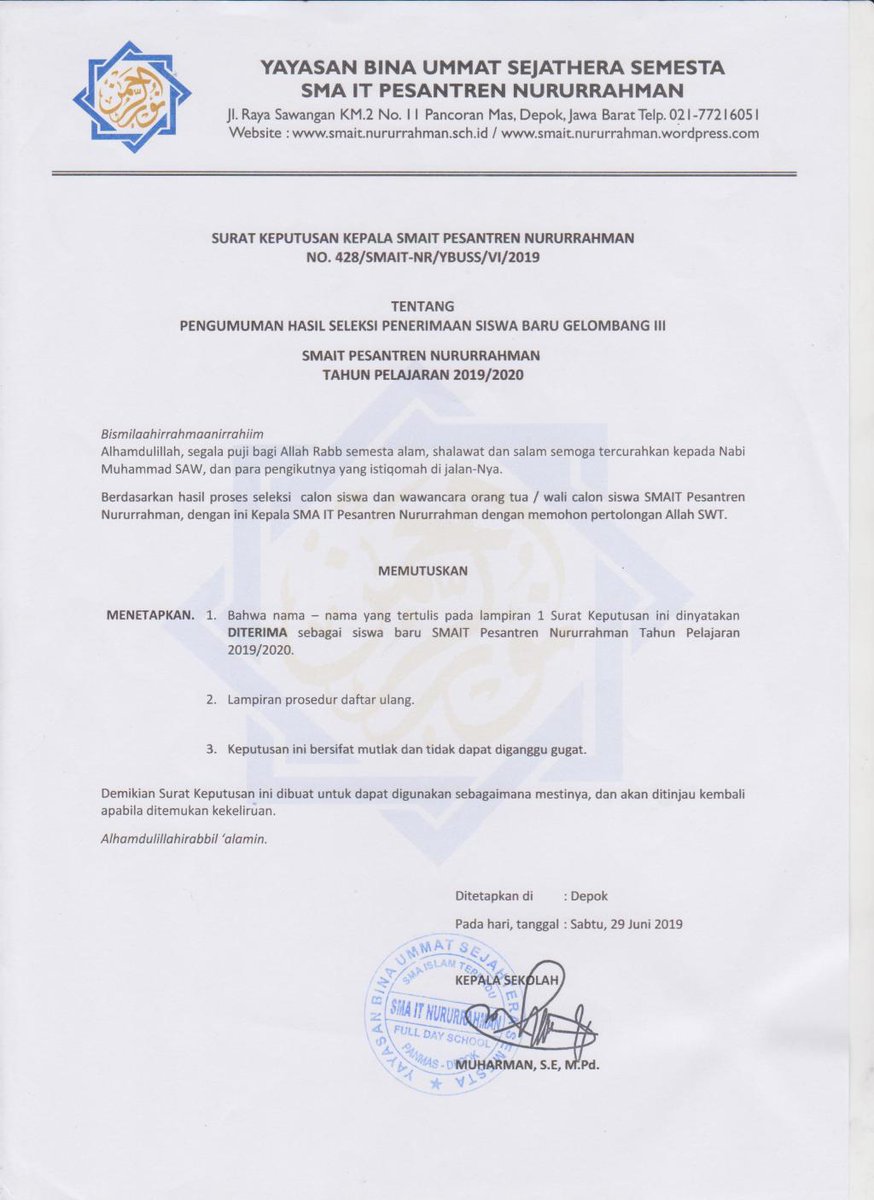 NR_Crew's tweet photo. Hasil Pengumuman TES PSB SMA IT Pesantren Nururrahman T.A. 2019/2020 Gelombang 3 https://t.co/drTOWhVhCV https://t.co/JoUdlQsW4A