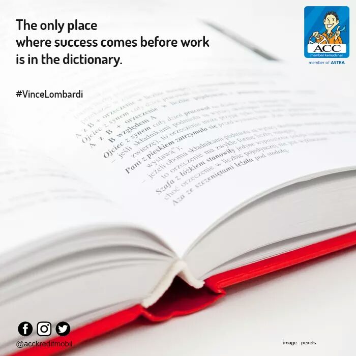 acconeid's tweet photo. Satu-satunya tempat di mana kesuksesan datang sebelum bekerja adalah dalam kamus. #VinceLombardi #ACCquotes https://t.co/csAFV6PhMP