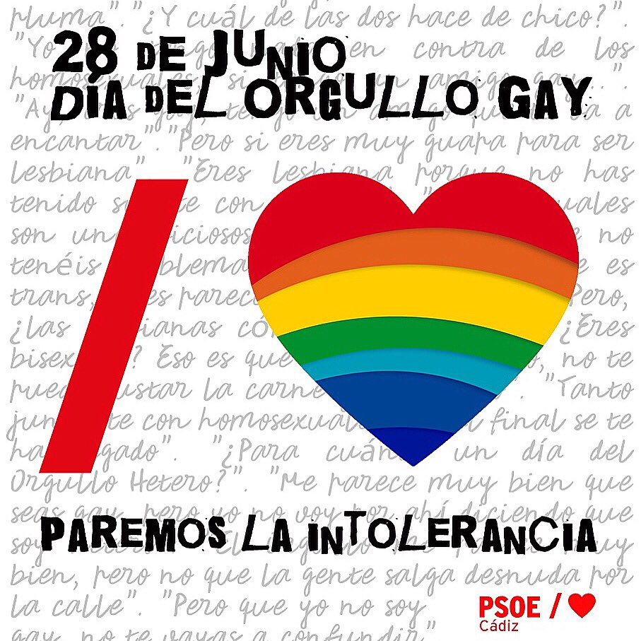 psoecadiz's tweet photo. 28 de junio: Día internacional del orgullo LGTBI 🏳️‍🌈. #infopsoe #psoecadiz #28j #DiadelOrgullo https://t.co/0q67khsWBo
