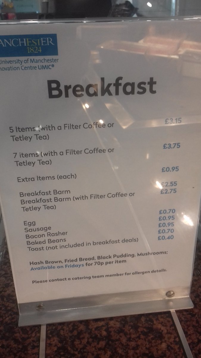 umic089's tweet photo. Friday is hot breakfast buffet day !! 5 items  £3.15 or 7 items £ 3.75 including tea and coffee @NowgenCentre @Servest_UK @wellcometrust @UMIC_ltd @UMIPnews https://t.co/xF1tVy539h