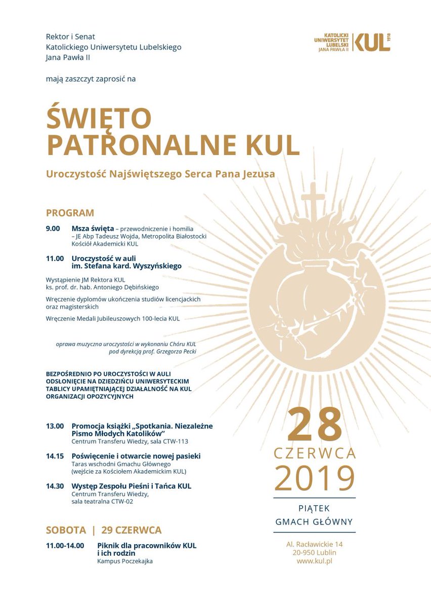 AbsolwenciKUL's tweet photo. W uroczystość Najświętszego Serca Pana Jezusa nasz Uniwersytet obchodzi swoje Święto Patronalne @KUL_Lublin  @FilozofiaKUL @KognitywistykaK @RepozytoriumKUL https://t.co/BEkxopMRrQ