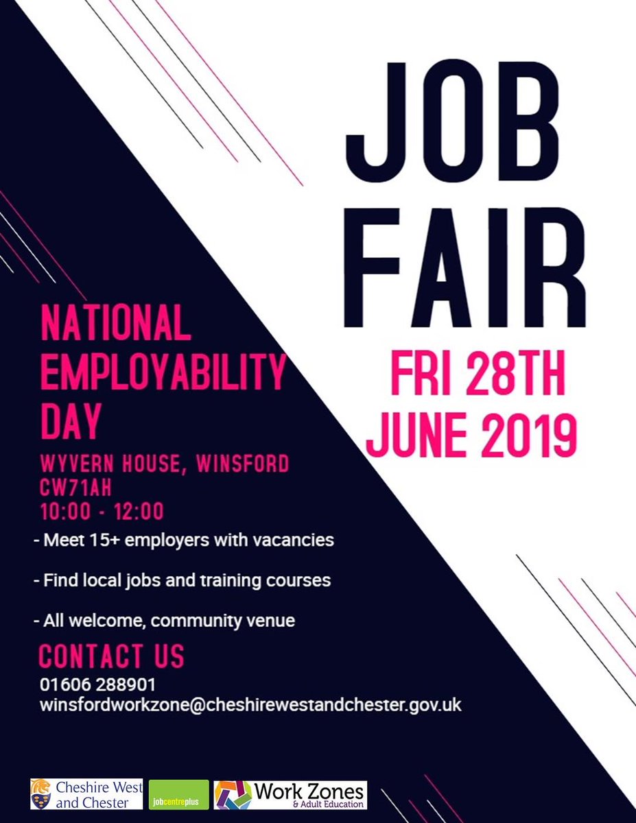 It's Winsford's annual Job Fair today in Wyvern House as part of Employability Day #jobs #employers @MayorofWinsford @winsfordnews @luminous_skin_ @BrioWinsford @Go_CheshireWest @JCPinCheshire @WinsfordUnited @CheshireFM @BrightMemories7 @Clare_Latham6