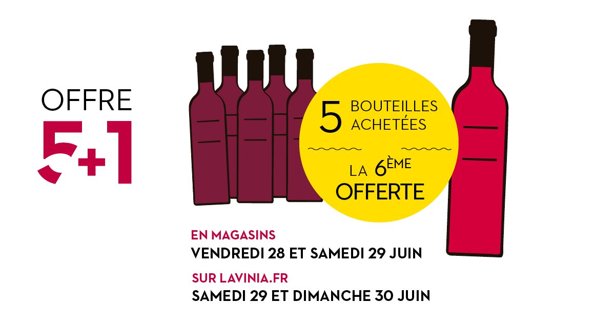 LAVINIA présente // 5 + 1

5 bouteilles achetées = la 6ème offerte !*

👉 Vendredi 28 &amp; Samedi 29 Juin dans les magasins LAVINIA Paris Madeleine et Paris La Défense
👉 Samedi 29 &amp; Dimanche 30 Juin sur bit.ly/2YiSfIk

*Voir conditions en magasins et sur le site