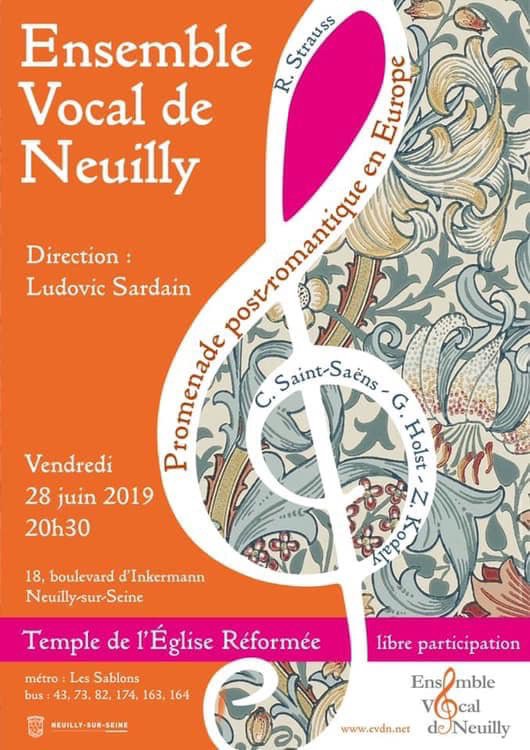Ce soir à #Neuilly les amateurs de #musiquevocale pourront apprécier la fraîcheur du Temple Inkermann ! Promenade post-romantique au tournant XIXe-XXe autour de gds compositeurs européens : R. #Strauss Z. #Kodaly C. #SaintSaëns G. #Holst E. #Elgar 
Direction Ludovic Sardain