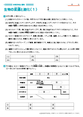 ちびむすドリル บนทว ตเตอร 作成 公開しました 中学生 中学２年生 理科 問題プリント 生物の変遷と進化 ４枚 を公開しました T Co Nwsmra62ot 無料でダウンロード プリントアウトできる 中２理科の問題プリントです