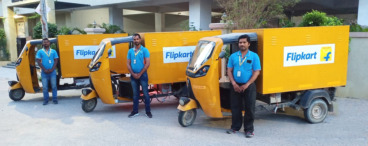 Flipkart's tweet photo. We are proud to announce the inclusion of electric vehicles in our fleet of last-mile delivery vehicles. Our vision is to replace 40% of our transport with EVans by 2020. These steps will pave the way for adoption of cleaner mobility. #NayeIndiaKeSaath https://t.co/4qnjMplJuT