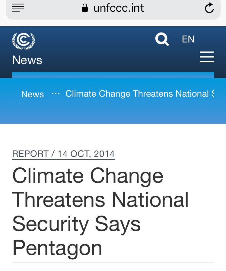 34/ Here’s what’s not a hoax. Climate change is a matter of national security. https://unfccc.int/news/climate-change-threatens-national-security-says-pentagon @UNFCCC