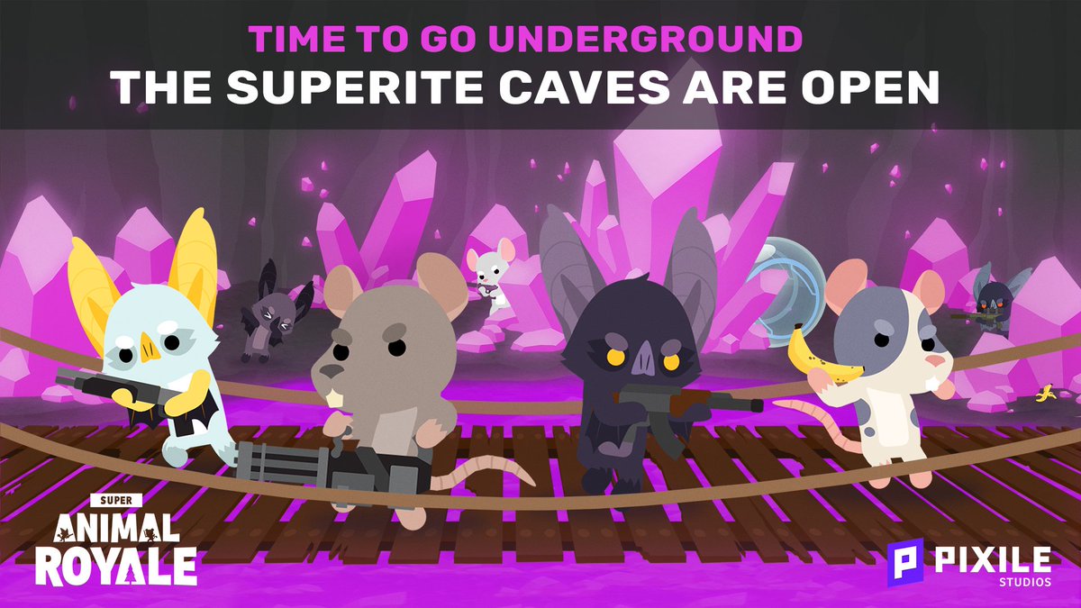 Super Animal Royale servers are back online with our new Superite Mountain zone, Super Rats, Super Bats, Hamsterball 2.0, and the Super Stealth Roll. We’re also having another Squads test weekend until July 1st! #animalroyale 🦇

📰 Full patch notes: steamcommunity.com/games/843380/a…