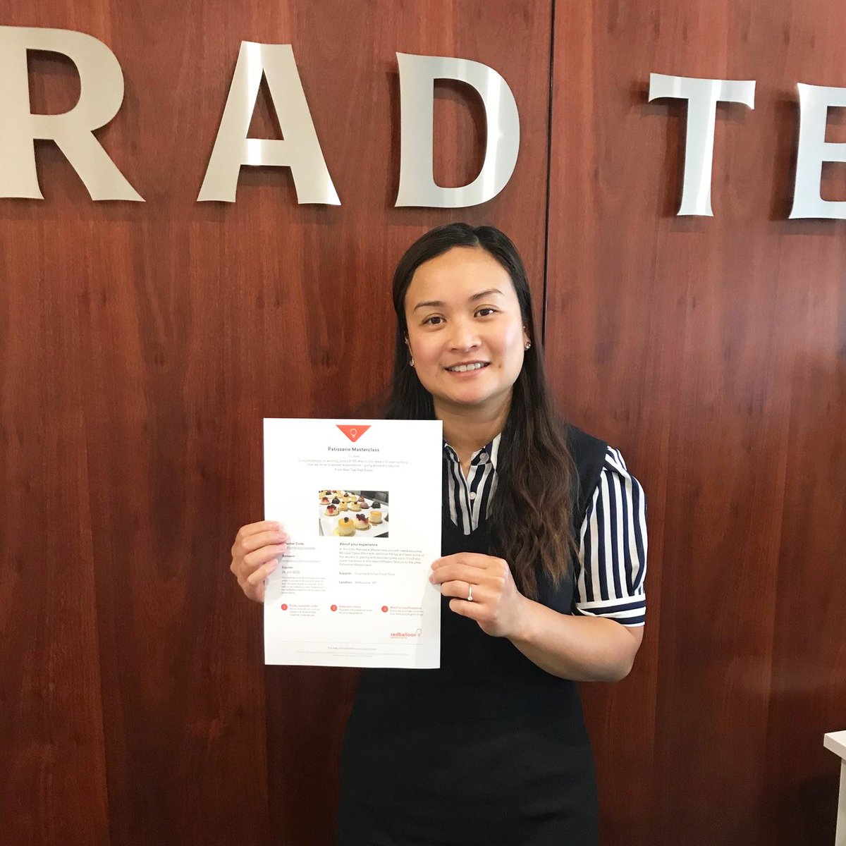 Huge congrats to Julie Fongsavanh, recipient of this months 'BTRE Way to Go!' reward. Julie was nominated for always going above and beyond for her clients and her team. We hope you enjoy your patisserie masterclass.