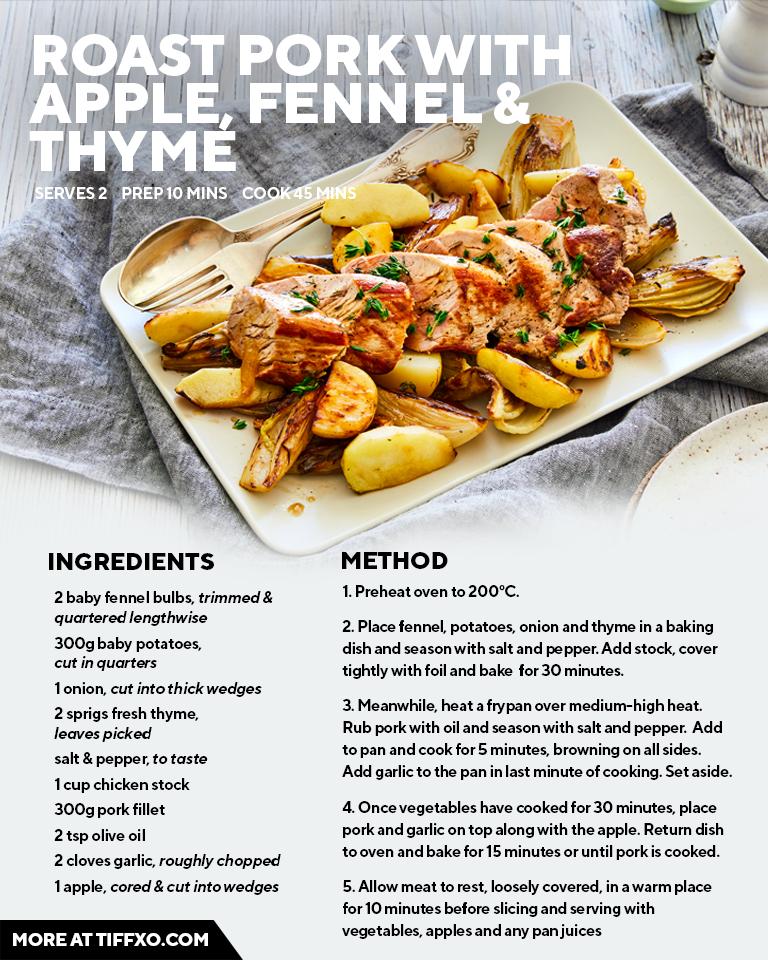 Why wait until Sunday for roast dinner? This mouth-watering Roast Pork with Apple, Fennel &amp; Thyme will be on your table in less than an hour. Try it tonight!

Sink your teeth in to more recipes just like this on TIFFXO.com