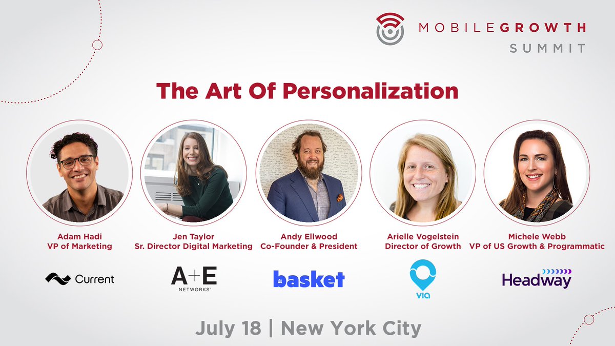 MobileGrowthMGA's tweet photo. #NewYork July 18th PANEL The Art Of Personalization with @itsadamhadi @Current, #JenTaylor @AENetworks, @andyellwood @BasketSavings. #ArielleVogelstein  @ridewithvia &amp; #MichelleWebb @HeadwayDigital https://t.co/Manq2SELLg  #MGS19 #MobileGrowth https://t.co/wlbDOvcDcM