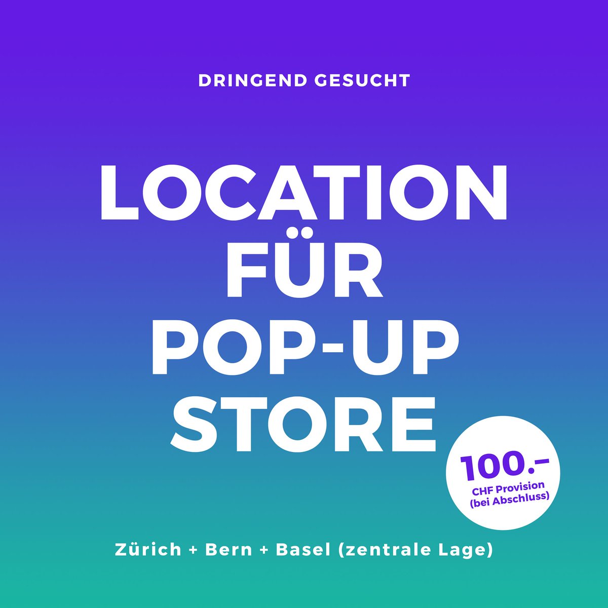 Promotion_Tools's tweet photo. /// DRINGEND GESUCHT ///
Freie Location für Pop-Up Store in Zürich, Bern und Basel (zentral)
Bei erfolgreichem Abschluss geben wir dir eine Provision von 100 CHF.
Weisst du was? Tipps bitte an: fke@promotion-tools.ch oder PN. MERCI #popuplocation #popupstore #zurich https://t.co/SR6xnaRKT9