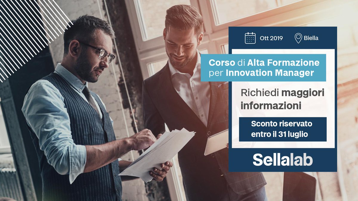 sellalab's tweet image. Dotarsi di figure e processi in grado di governare e portare l’innovazione in azienda è fondamentale per restare sul mercato. Nasce così il corso di alta formazione per #Innovation Manager. Contattaci e approfitta dello sconto entro il 31/07 👉bit.ly/CorsoInnovatio…