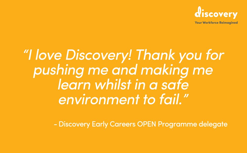 This is why we do what we do!

It’s fantastic to hear such positive feedback from one of our Early Careers OPEN Programme delegates.

#TheDiscoveryWay #FridayFeedback #GraduateDevelopment #FutureLeaders #TalentManagent #HR #Training