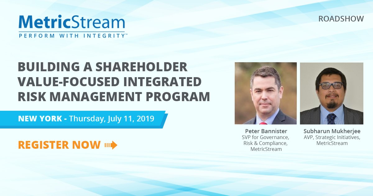 Join this MetricStream #GRCRoadshow in New York featuring expert-led sessions on how to build a shareholder value-focused integrated #riskmanagement program. Reserve your spot today! bit.ly/NewYork-Roadsh…

<a href="/subharun/">subharun mukherjee</a>