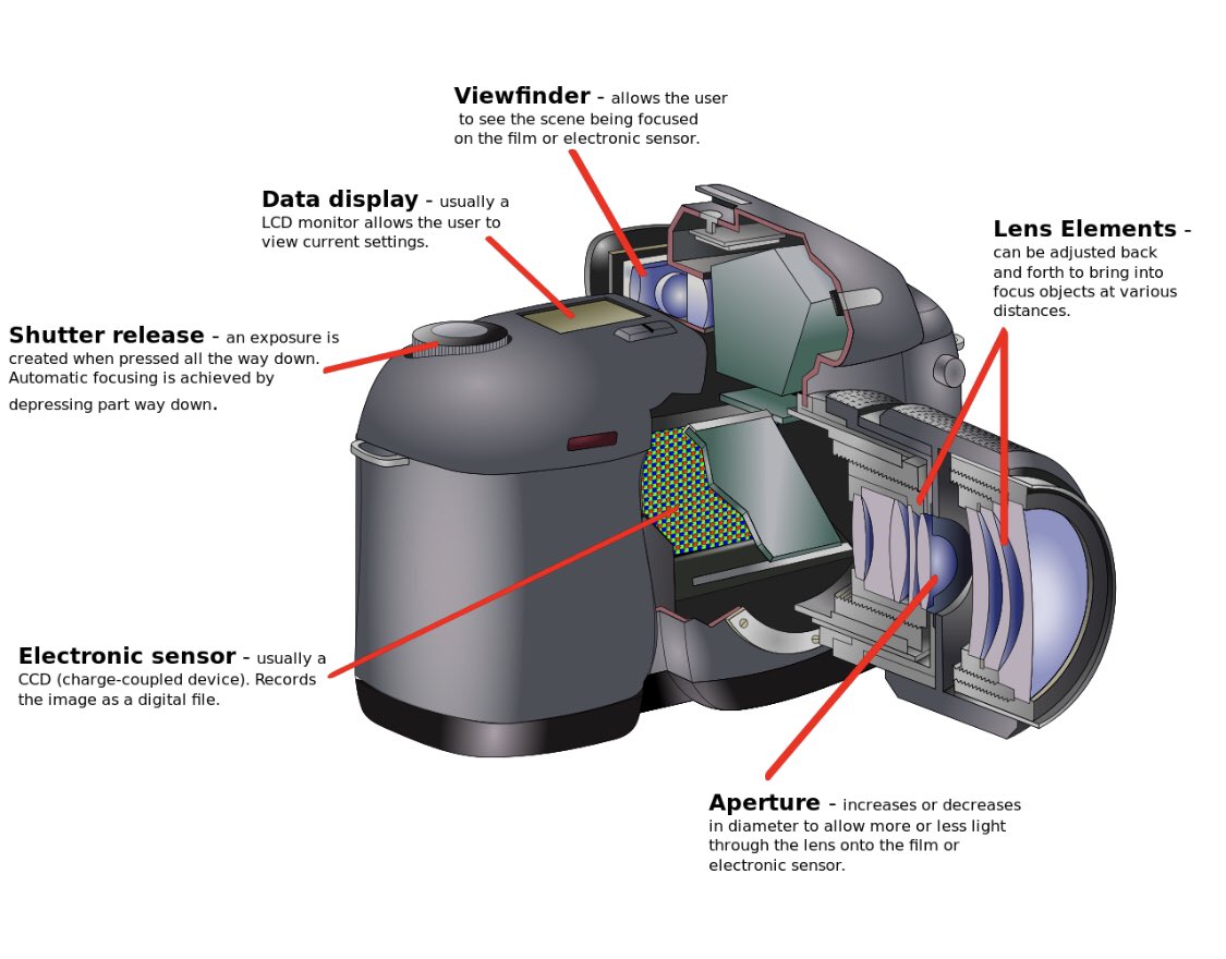 Shutter Speedهذا المصطلح قديم ويستخدم في الكاميرات الاحترافية لانه يوجد مراية أمام الحساس لمنع الضوء ونقل الصورة للمصور من العدسة للـ view finder (كما في الصورة) وكان يقصد به سرعة فتح واغلاق الحاجزتعريف: هو سرعة الحساس لإلتقاط الصورة ويُعنى بإدخال كمية الضوء اللازمة للقطة