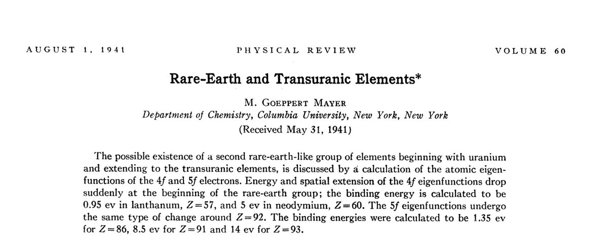 She was remarkably successful. As a former student of Max Born, Maria had a strong command of quantum mechanics. Applying the Fermi-Thomas model of electronic structure, she concluded that the transuranium elements would form a second rare-earth series. https://journals.aps.org/pr/pdf/10.1103/PhysRev.60.184