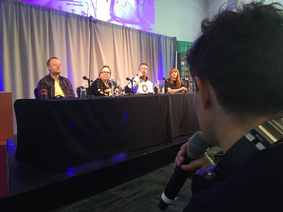 DebsStorey's tweet photo. Fantastic talks by the panel and such an amazing question asked by @dinojrock exploring Gender-Neutral Voice Assistants and beyond! #ContentEd19 @ContentEdLive https://t.co/CNEV8GsBS6