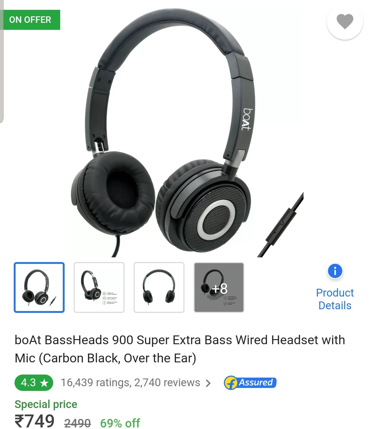 Boat bassheads 900 wired headphone with mic flipkart sale