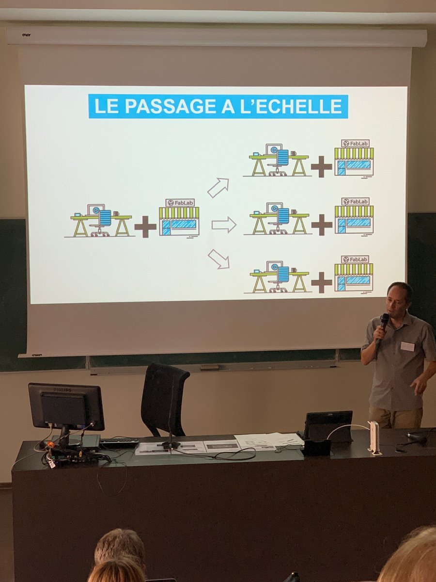 Marginal's tweet photo. #SFUN19 2e modèle économique : MOOC + atelier pratique en partenariat, par exemple, avec un FabLab. Le(s) FabLab est/sont formé(s) une fois et réduplique(nt) la partie "atelier" payante. Aujourd'hui, ce modèle est exploité en France, au Sénégal, en Inde... par l'@IMTAtlantique https://t.co/Hi6V5bfeme