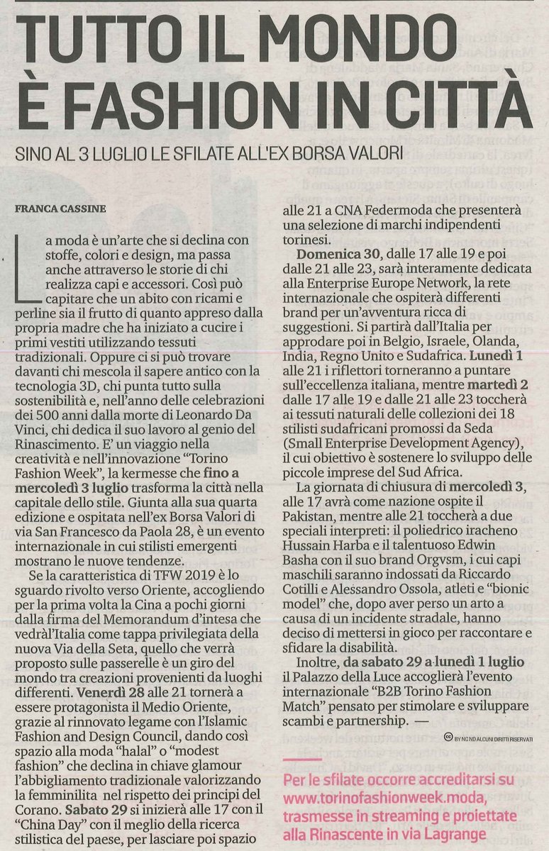 cna_to_iniziati's tweet image. #29giugno alla TFW sfilano i Soci CNA! Oggi ne parla @TorinoSette @StampaTorino @_MissLittleC di @ZairaSessa @CamComTorino @Unioncamere_Pie @twitorino