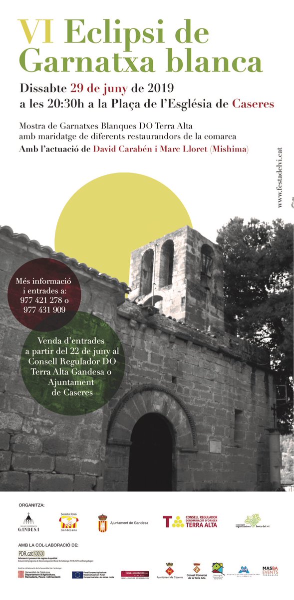 [AGENDA] Arriba una nova edició de la mostra de vins dedicada exclusivament a la garnatxa blanca <a href="/doterraalta/">CRDO Terra Alta</a>. Ens veiem a #Caseres? #terraalta #vins #cultura #rutadelvi