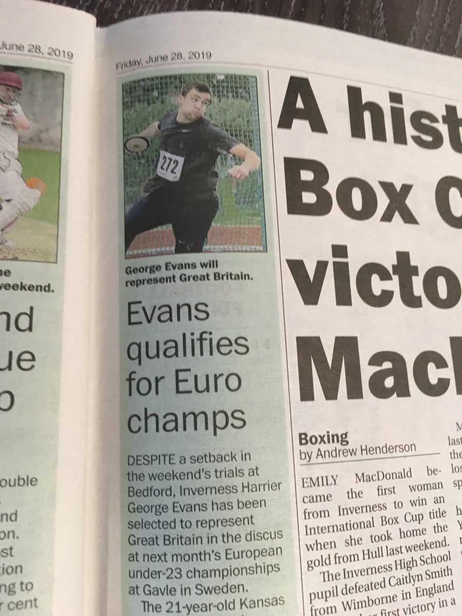 scotathletics's tweet photo. MEDIA COVERAGE . . . always good to see GB selections for Scots celebrated with @georgie__evans covered today @InvCourier 
Thanks to Charles Bannerman
@FlockhartDuncan @Kirstylawdiscus @AlisonGreySAL @BritAthletics @SALMarkMunro @InvHarriersAAC 
@SALDevelopment @JulieWy1 https://t.co/bVp9kKovIc