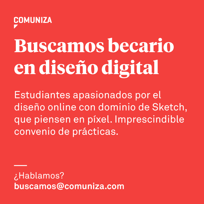 comuniza's tweet photo. 🔻 ¿PIENSAS EN PÍXEL? 🔻

Buscamos un diseñador gráfico digital que pueda realizar convenio de prácticas por las mañanas en Barcelona. Envíanos tu book (máximo 5MB) o URL a buscamos@comuniza.com con un pequeño texto de motivación. 💬

¿Hablamos? #Practicum2019 #branding https://t.co/0GfyPzHuzT