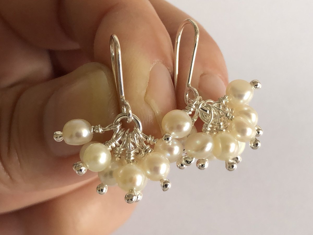 Pearl Cluster Silver Earrings for sale in my Etsy Shop etsy.com/uk/listing/703… #fionademarcojewellery #pearlearrings #silverearrings #clusterearrings #weddingearrings #junebirthstone #etsyuk #handmadeearrings #handmadejewellery