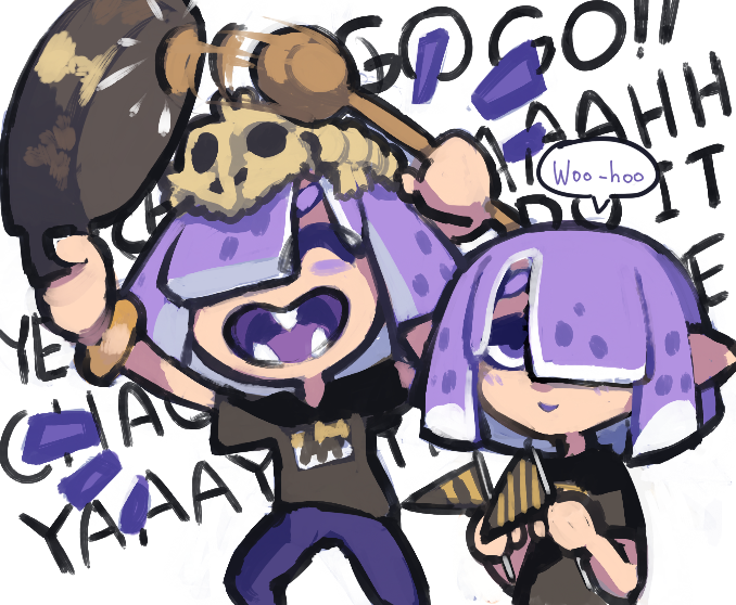 I felt like doing small comic about my Splatoon OCs.
Meet the joyful and loud Purpure, and calm and serious Violette 