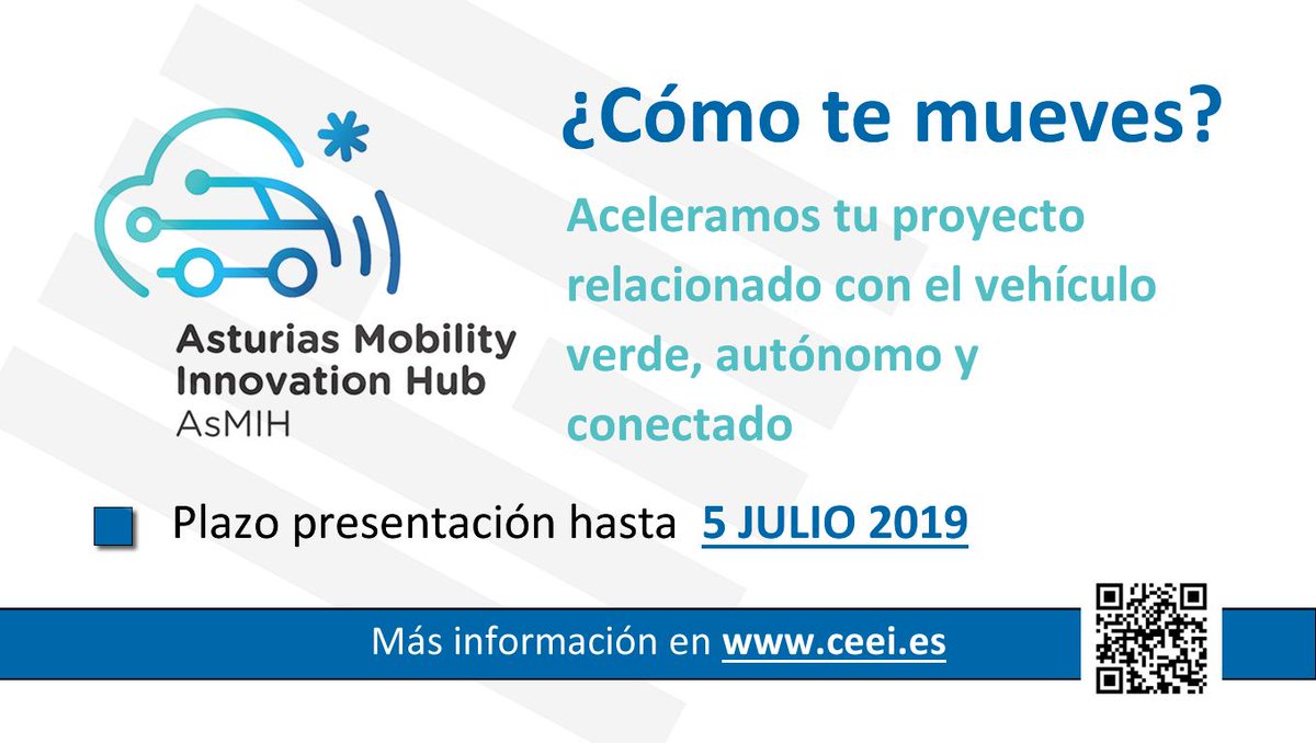 ceeiasturias's tweet image. Toma NOTA 📝: El 🗓 05 de JULIO, último día para el envío de candidaturas para participar en el programa de aceleración de proyectos de #MovilidadSostenible, #ASMIH - #AccelerationLab. 🚙🔋🔌📲
¡Participa! 😉
ℹ👉ceei.es/agendaficha.as…