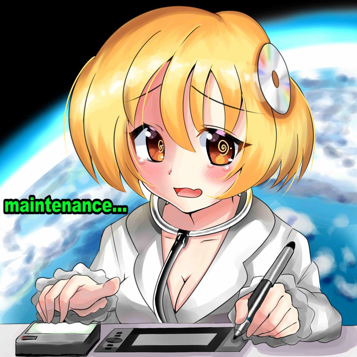 冠ネコ コトダマン コトダマンイラスト またメンテナンスちゃん描きました 少しリアルっぽく 背景は地球 を描きたかった 地球に見えない コトダマンの中でメンテナンスちゃん一番好きかもwww