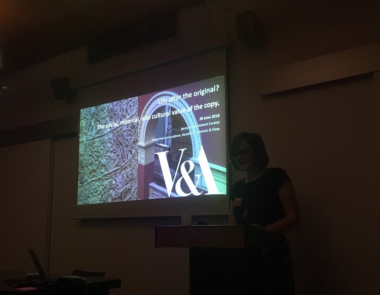 digitalpunctum's tweet photo. Becky Knott from @V_and_A sharing about the Museum’s copy collection, the afterlives of replicas and the wonderful Cast Courts reopened in December 2018 #lastingimpressions19 https://t.co/A2qnWcR8QB
