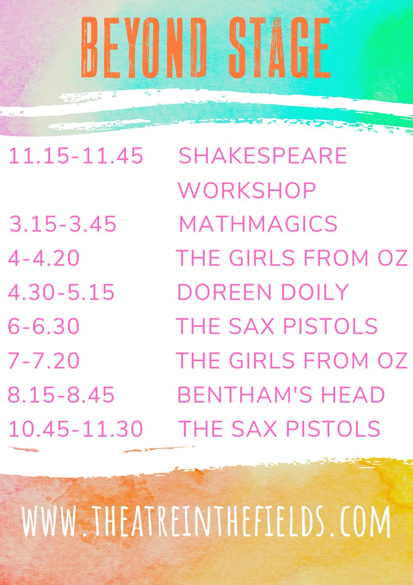 Theatrefields's tweet photo. ***SCHEDULE***

The moment you've all been waiting for - the running orders for stages at THEATRE IN THE FIELDS 2019!

With 28 shows to choose from, fill you day up with as much wonderful creativity you can! <3

book tickets now at https://t.co/jgpBuat0om https://t.co/2oymDbEoZ8