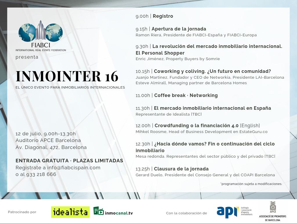 FiabciSpain's tweet photo. ¡Nueva edición de los Inmointer! El próximo 12 de julio FIABCI España volverá a reunir los principales players del sector inmobiliario para analizar la revolución del mercado de real estate: personal shoppers, coworkings, coliving, el crowfunding... ¡Te esperamos! https://t.co/9SC7pVykr0