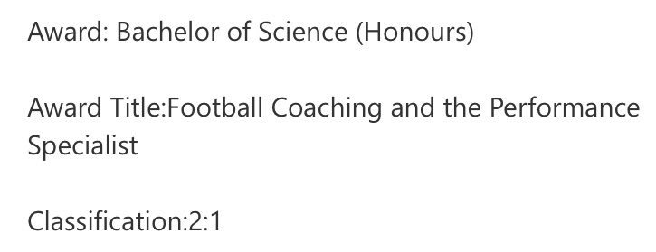 jaycrowther_19's tweet photo. How I have managed to wing my way through uni and come out with this I will never know 😂 must admit I am absolutely made up to have a degree and my UEFA A License this year and looking forward to starting my PGCE in higher education in September ! Thank you @GlyndwrUniSport ! https://t.co/3WqlN5cRmN