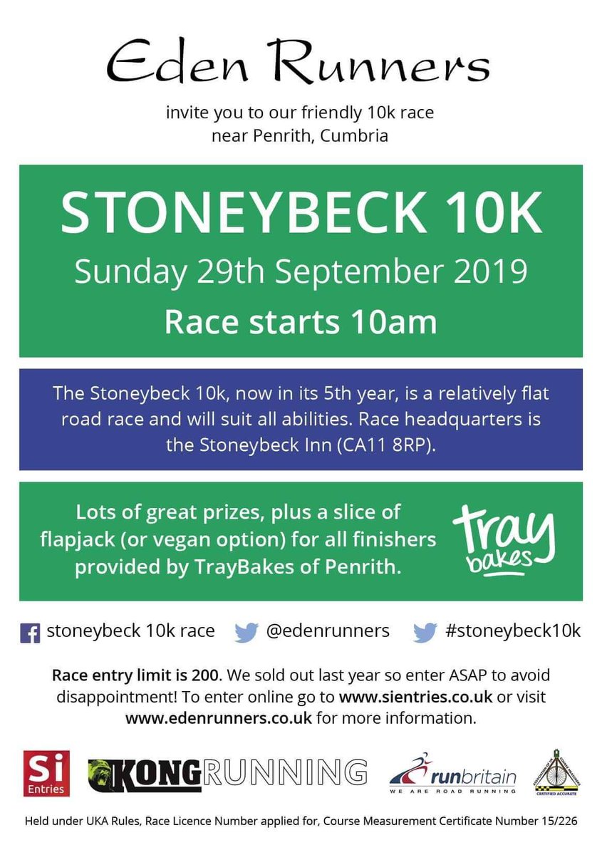 If this glorious weather has got you out running, take a look at our popular Autumn 10k Road race!

Suitable for runners of all abilities, we are 1/3 full already!

#Cumbria #running #lakedistrict