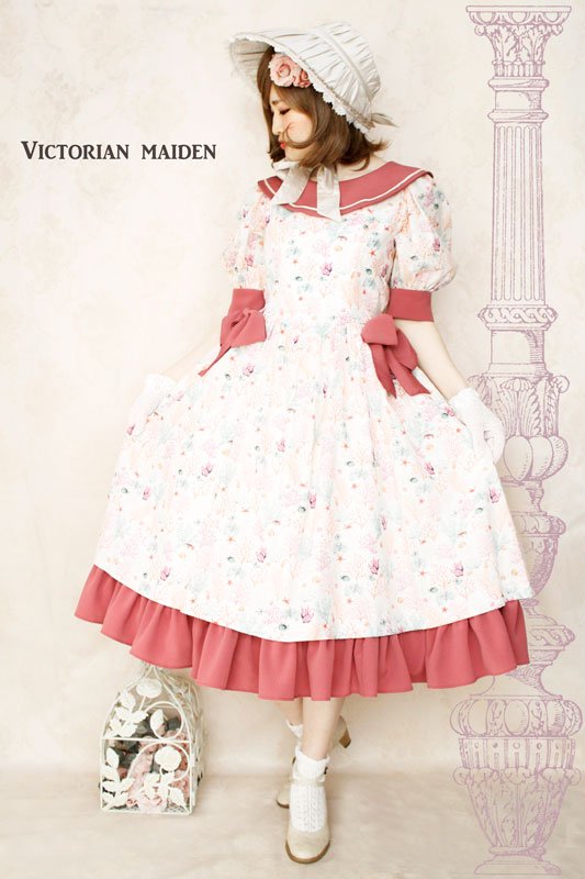 未使用☆Victorian maiden セーラーカラー風ツーピース ピンク おもしろく 