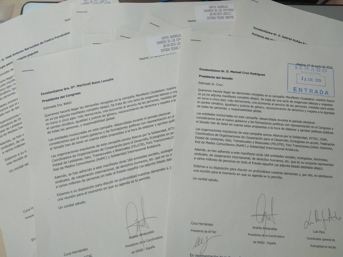 QuorumGlobal's tweet image. Hemos entregado al presidente del Senado, a la presidenta del Congreso y a los portavoces parlamentarios nuestras demandas para hacer frente a la emergencia democrática, ambiental, social y económica. #NuestroFuturoEsYa nuestrafuturoesya.org