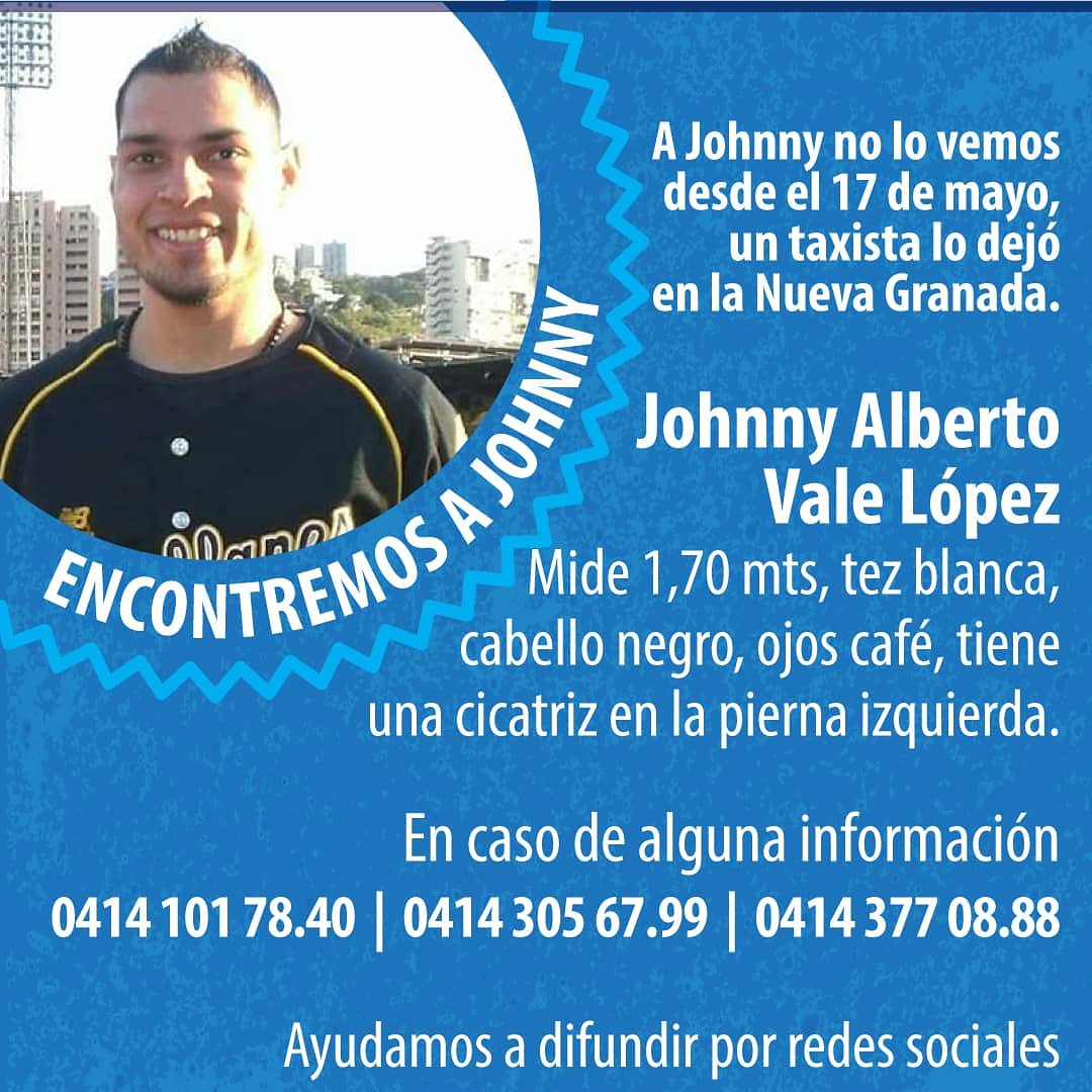 CarlaValeD's tweet photo. Ayúdanos a difundir hoy en todas las redes sociales está imagen. La idea es hacer masiva está información para que podamos encontrar a mi primo. De corazón lo agradeceremos ❤ Bendiciones para todos #JohnnyVale #Desparecido #EncontremosaJohnny #caracas #venezuela #28jun https://t.co/yLPpbdDvp5
