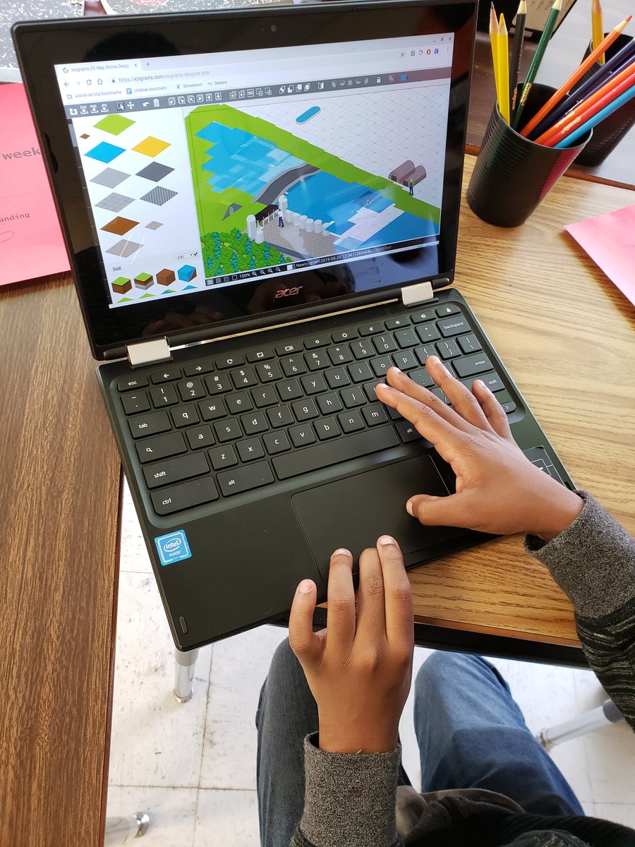 Angela_Painter's tweet image. Some of my #CampOleson campers chose to use @icograms to build their park digitally for their final park presentation. #aisdsummercamp