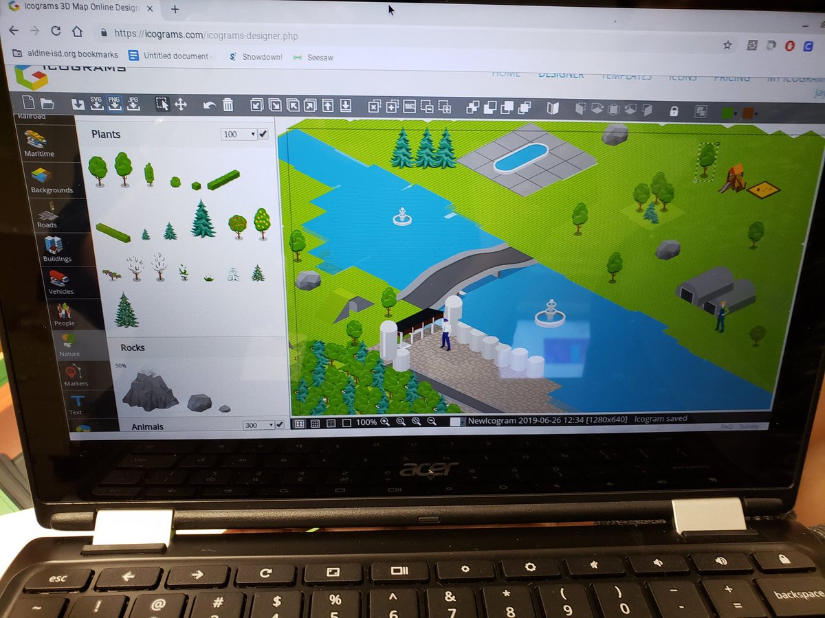 Angela_Painter's tweet image. Some of my #CampOleson campers chose to use @icograms to build their park digitally for their final park presentation. #aisdsummercamp