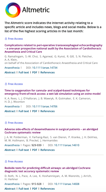 𝘈𝘯𝘢𝘦𝘴𝘵𝘩𝘦𝘴𝘪𝘢 This Months Top Altmetric Papers 1 Toe Complications T Co Mz5urxnk3l 2 Frontofneck T Co 99biz8o4cd 3 Dexamethasone Adverse Effects T Co J8zq0k5x5n 4 Airway Assessment Tests